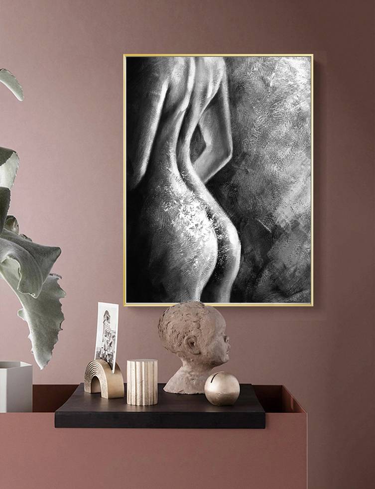 Nude Bedroom Black - extra large gold wall art for bedroom